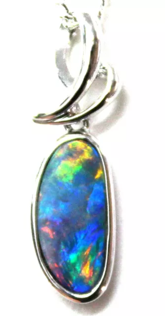 18K White Gold Natural Boulder Doublet Opal Pendant Xmas Lady Gift