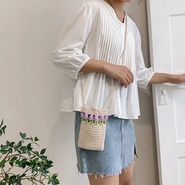 Sacs à main d'épaule de mode Tricoté Fleur Femmes Bandoulière Petit sac à main (