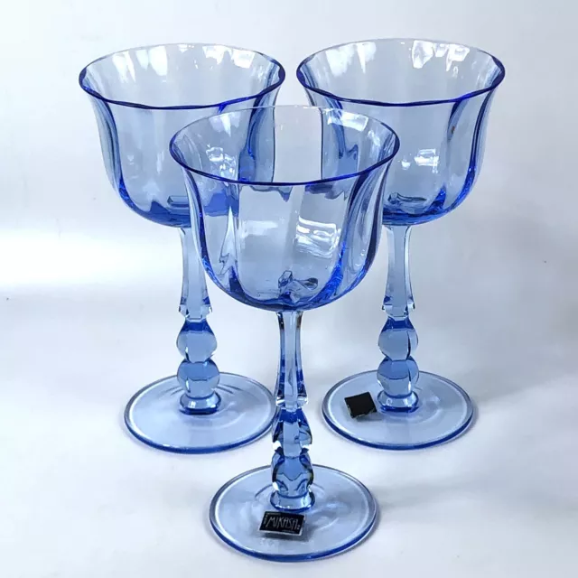 Mikasa Terrace Sapphire Blue Crystal Stemmed Glasses Goblets Water Wine Sherbet