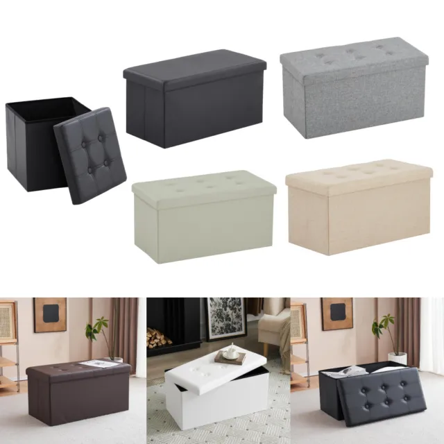 Folding Ottoman Storage Box Pouffe Seat Stool Home Chair Foot stool Bench UK