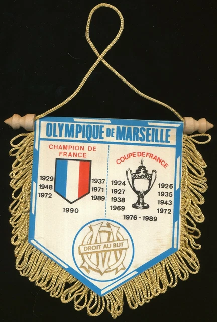Fanion Rare OM Olympique De Marseille - Vintage Années 70 - Palmarès D'époque