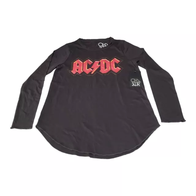 NWT Chaser AC/DC Long Sleeve Tee T-Shirt Women's Sz Small Black & Red Studded