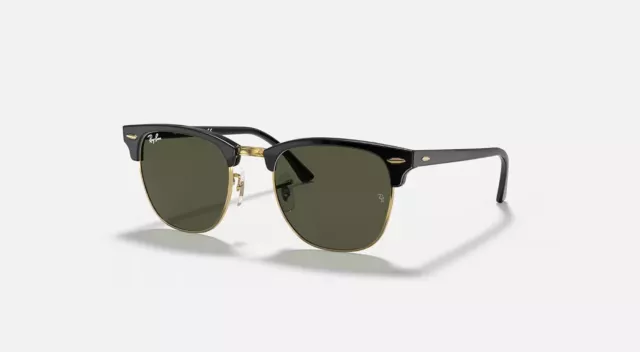 Ray-Ban Clubmaster Polished Black Gold/Green 49 mm Sunglasses RB3016-W0365-49