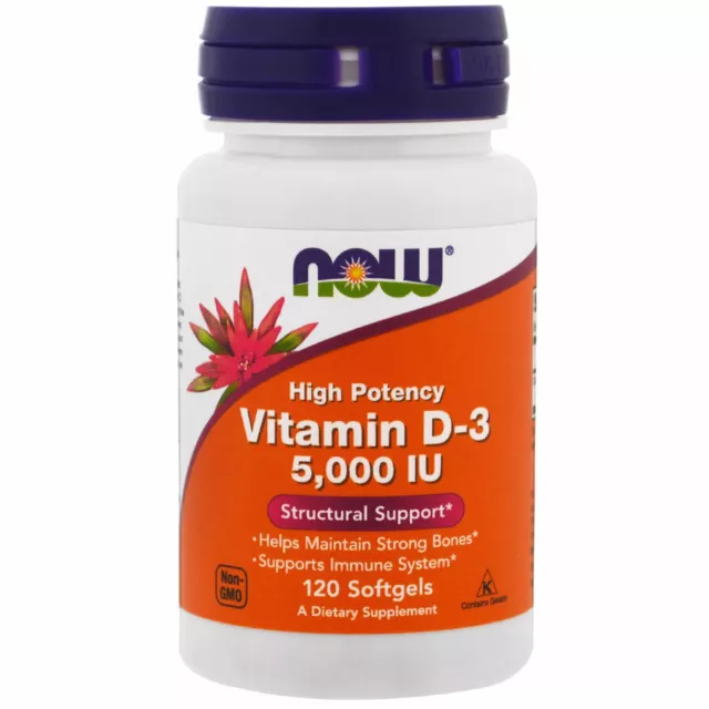 Vitamina D-3 5000IU 120/240 cápsulas blandas, ahora alimentos