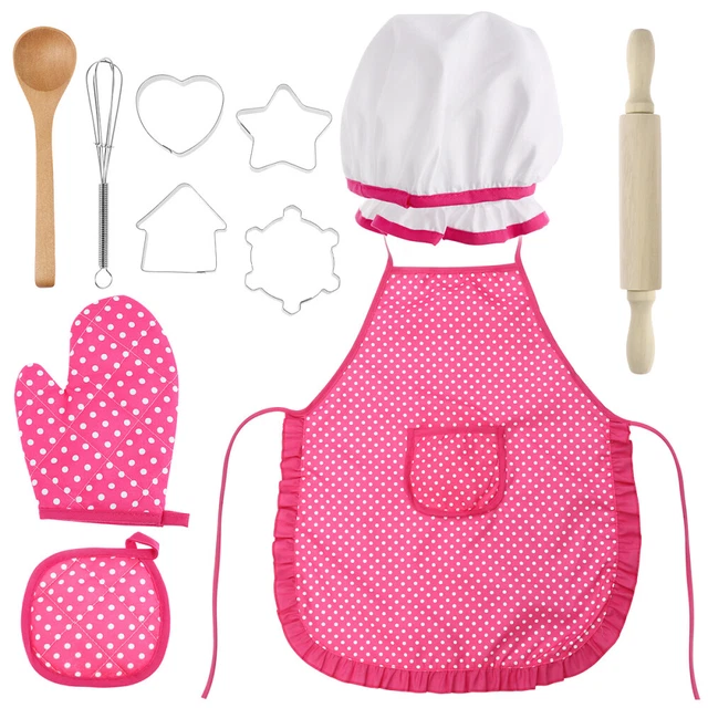 Legni ragazze utensili per cucinare giochi grembiule bambino e berretto da cuoco