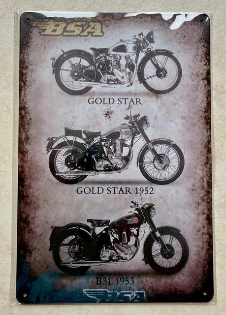 BSA GOLD STAR 1952 B31 1953 METALLSCHILD MANN HÖHLE MOTORRAD GARAGE WERKSTATT 20x30