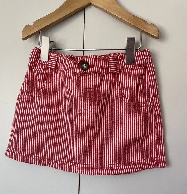 Jojo Maman Bebe Girls Age 2-3 Years Skirt Red Candy Stripe Yacht Pocket Detail