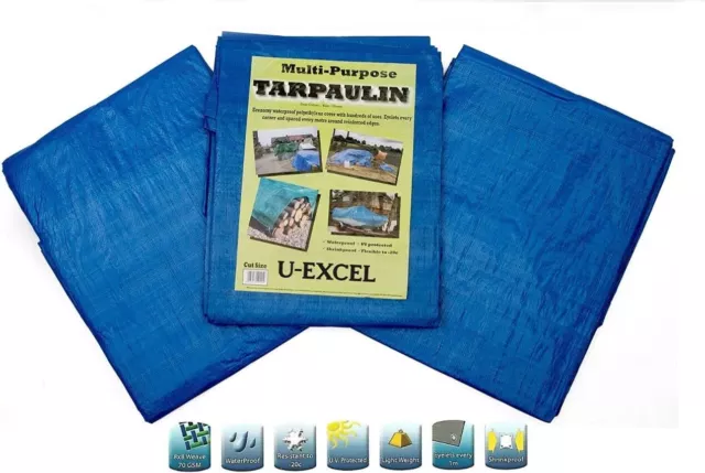 U-Excel Tarpaulin Small- Waterproof Heavy Duty - Universal Blue/Green Tarp Shee