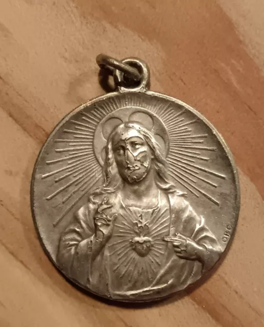 Grande Médaille Religieuse Ancienne Jésus Christ ND Du Carmel Signée OBC