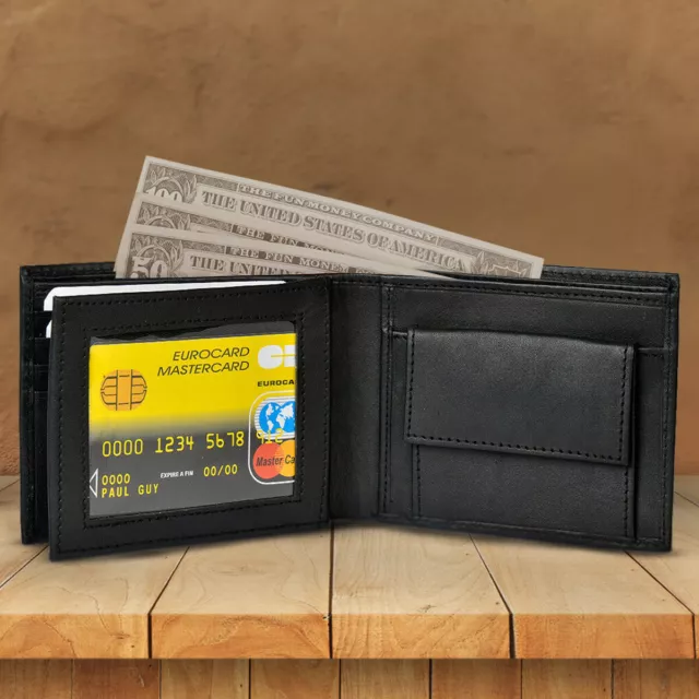 Mens Leather Slim Wallet RFID Blocking Credit ID Card Holder Zipper Coin Pocket