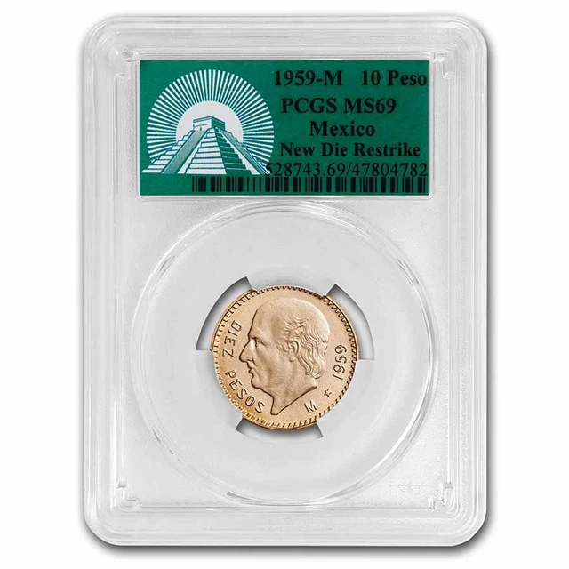 1959 Mexico AV 10 Pesos MS-69 PCGS (Green Label New Die Restrike) - SKU#277194