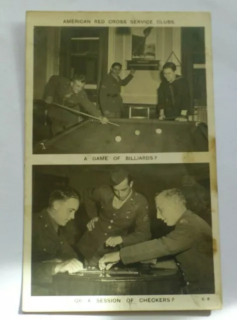J591 AMERICAN RED CROSS Service Clubs WWII Billiards Or Checkers Postcard 1940s