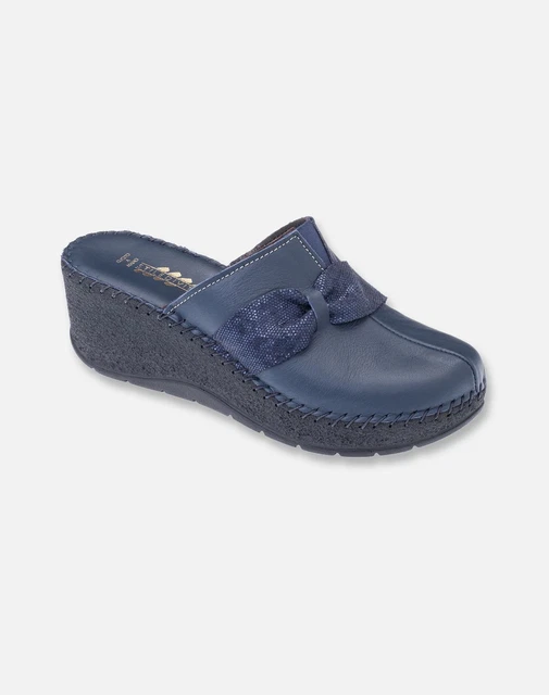 STILE DI VITA 8607 Ciabatte Donna Sabot Zeppa Alta Vera Pelle Blu EUR 38 39 PicClick IT