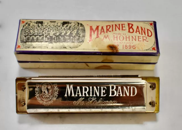 Marine Band Hohner Germany 1896 Harmonica Musical Instrument Key of D Orig Box