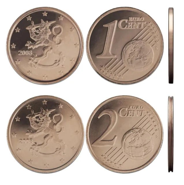 FINLAND FINNLAND FINLANDE - SET of Euro coins - 1cent 1999 & 2 cent 2007 UNC