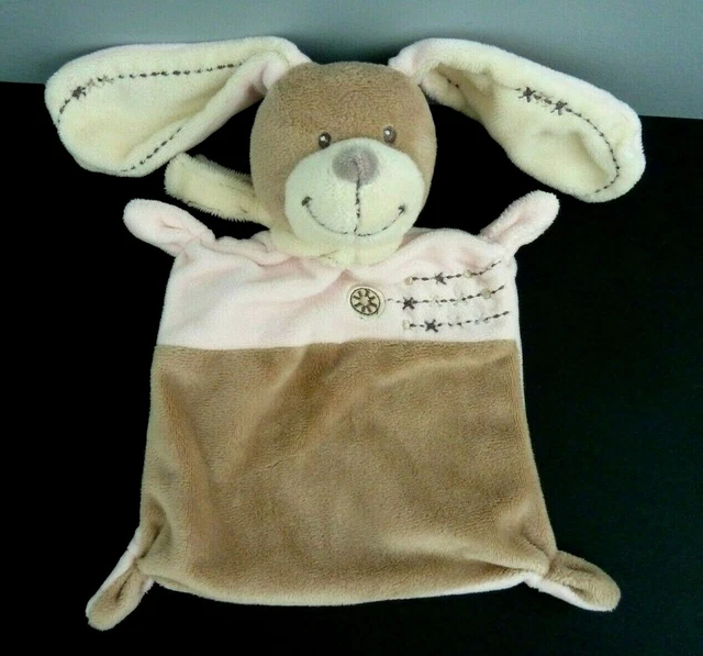 *. DOUDOU PLAT LAPIN NICOTOY rose beige marron clair écharpe écru croix - NEUF *