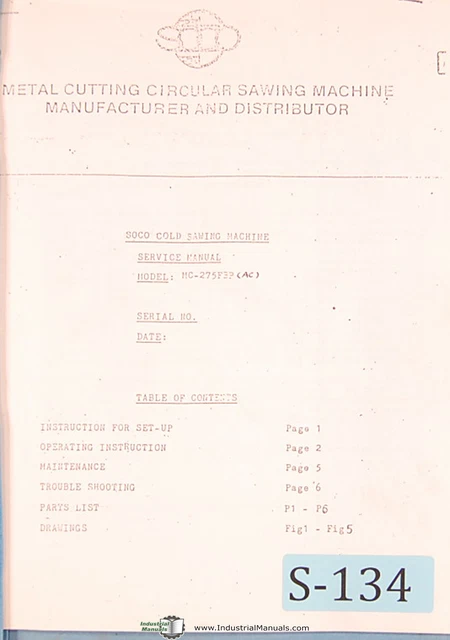 Soco MC-275 FBP (AC), Circular Saw Machine, Service Manual