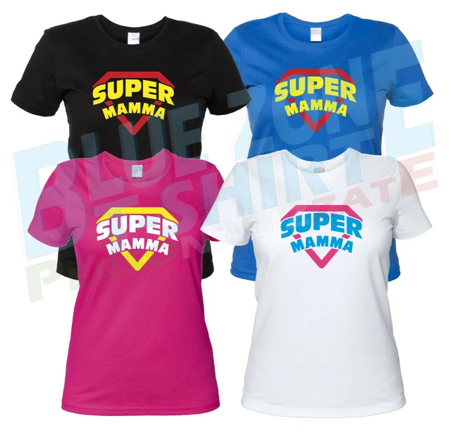 T-shirt Femme Humoristique "Mamma" - Noir, Coton, Taille Normale - Neuf Avec étiquettes, Fabriqué En Italie