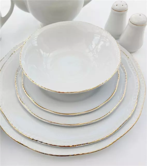 10 Pc set Wood & Sons White / Gold Rim Porcelain Plates choice of 5 SIZES exhire