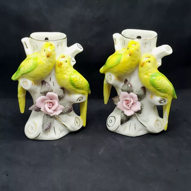 Vintage Bird Bud Vases Wall Pockets Pair Ceramic Lusterware Made In Japan