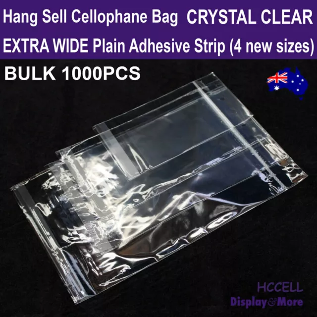 Cellophane Bags HANGSELL Cello Hang Sell | 1000pcs BULK | Reliable | AUS Stock