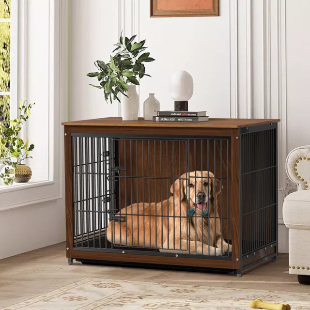 Heavy-Duty Dog Crate Pet Cage House End Table Large Elevated Dog Kennel w Toilet 2