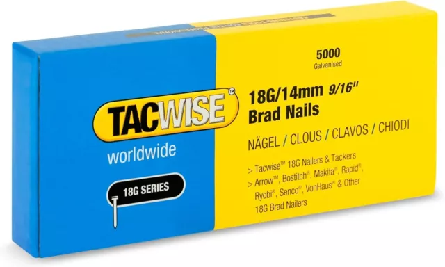 TACWISE 1724 Type 18G / 14 mm Galvanised Brad Nails, Pack of 5000 14mm