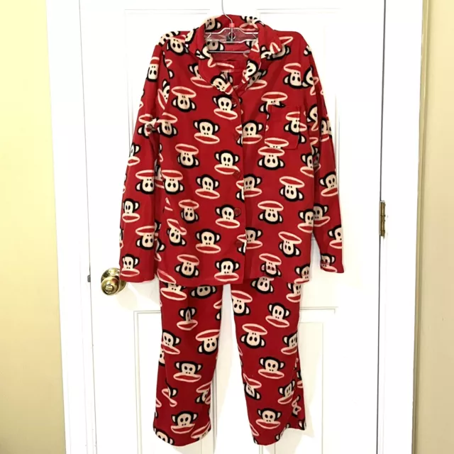 Paul Frank Women's Red Julius Monkey Print Fleece Lounge Pajama Set Large