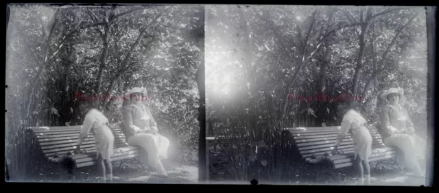Famille Photo Plaque de verre Amateur c1930 NEGATIVE Stereo Vintage PL28L8n5