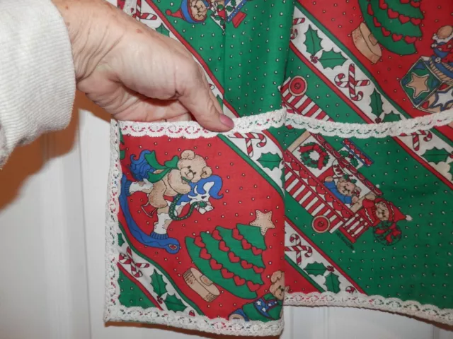 Vintage Christmas Vintage 1/2 Apron Teddy Bears Candy Canes large pocket Cotton 3