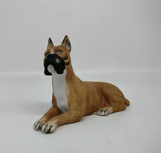 Vintage Lefton Hand Painted Laying Boxer Dog Porcelain Figurine #06142 Signed