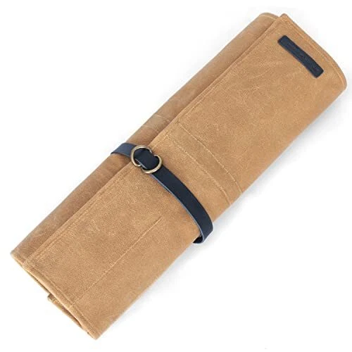 Manjushri Chef Knife Rolls with 9 Slots- Canvas Knife Roll Bag with Genuine L...