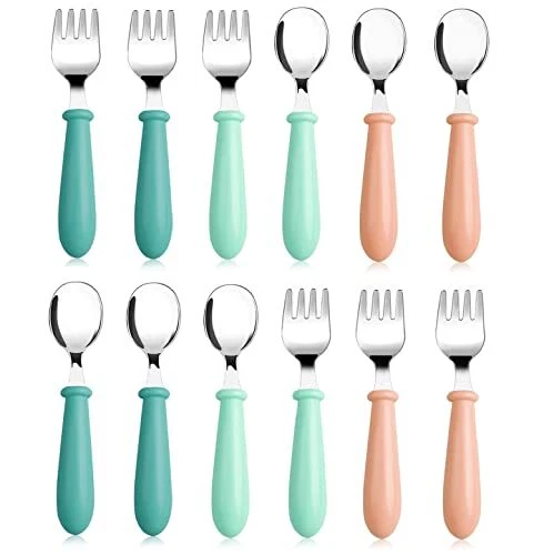 12 Pieces Toddler Utensils Toddler Forks and Spoons Toddler Silverware Set Ki...
