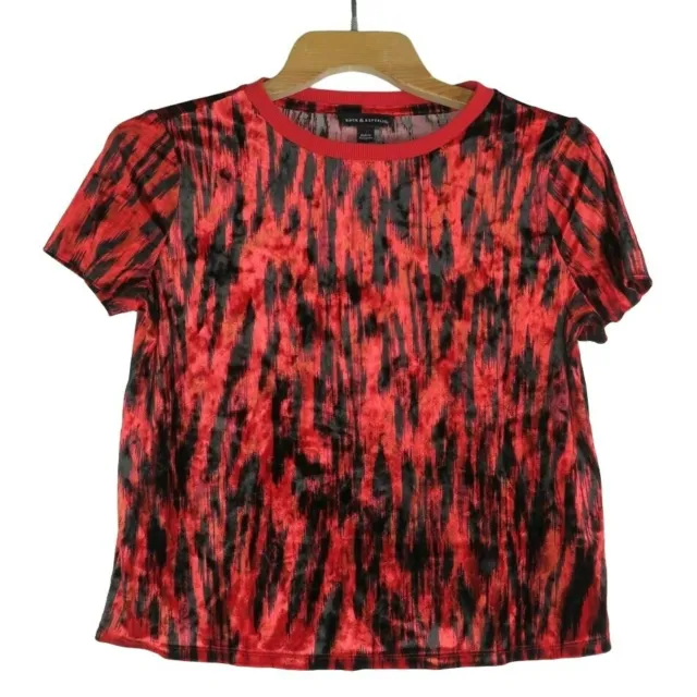 Rock and Republic Red Leopard Shirt Women's Size Small Velvet Short Sleeve