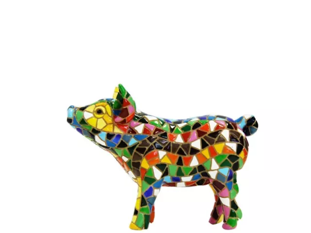 Statue de cochon multicolore, en mosaïque "Barcino", longueur 11 centimètres