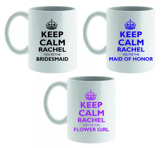 Personalised Ceramic Mug, Keep Calm, Bridesmaid, Best Man, Wedding Favour gift