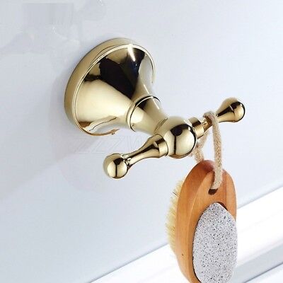 Wall Towel Robe Hook Small Bath Double Towel Holder/ Hanger Gold Color Brass
