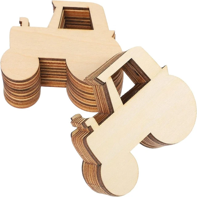 20pcs Tractor Shaped Wood Slices  DIY Unfinished Wood Disc Crafts  Car Decor