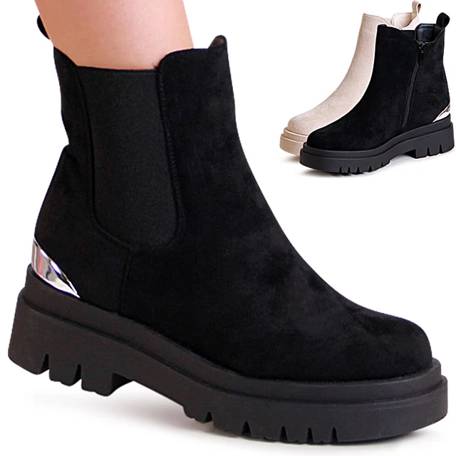 Femmes Plateforme Bottines Velours Chelsea Boots Bottes Cheville