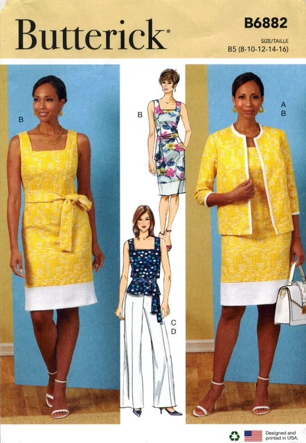 Butterick 6882 Misses' Dress Lined Jacket Suit Top Pant 8-24 Sewing Pattern