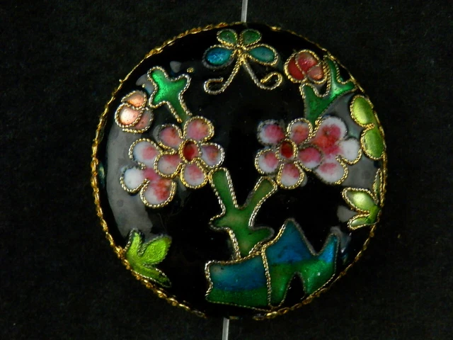 Fine Chinese Brass Inlay Cloisonne *Flower* 2Faces Circle Pendant PP125