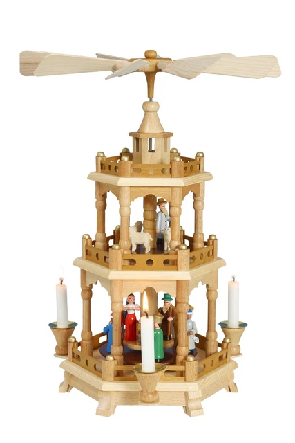 Piramide Di Natale La Nascitá Di Cristo, 1 Piano, 30 Cm Di Altezza Naturale%2c Originale Monti Metalliferi Di M%c3%bcller Seiffen