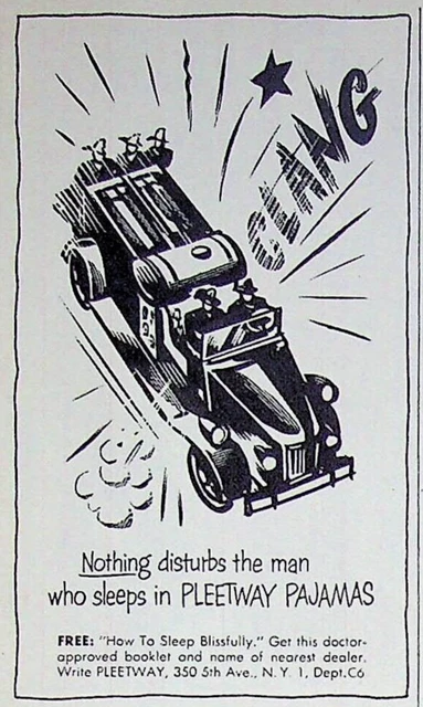1951 Pleetway Pajamas Vintage Print Ad Texas Fireman Truck Undisturbed Sleep