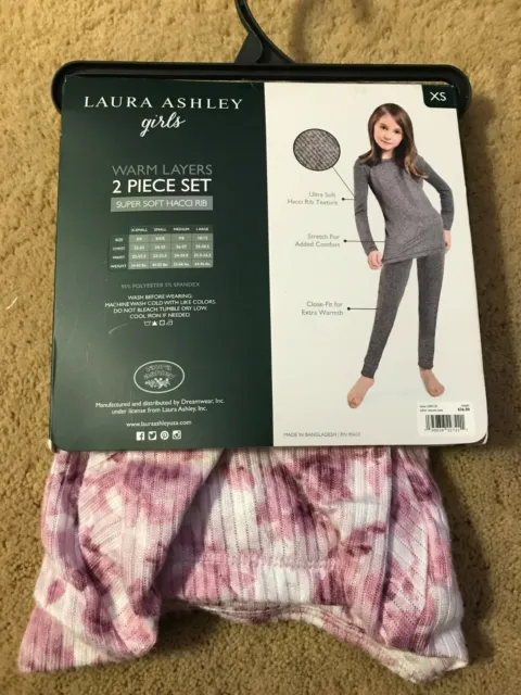 Laura Ashley Girls Warm Layers 2Pc Set Long Sleeve Crew & Legging Pink Floral XS 2
