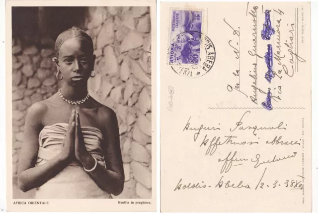 1938 - Etiopia - Storia postale - 20c. su cartolina - soggetto femminile