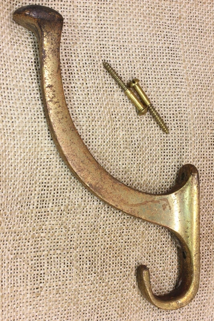 Old Coat Hook Bath Robe Clothes Tree Tarnished Patina Cast Brass Vintage Mission