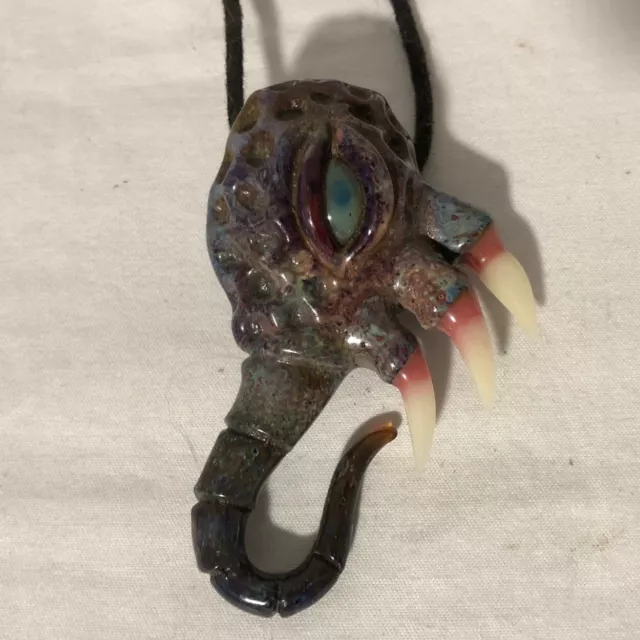 Salt Glass Pendant 2013 Borosilicate Hand Blown Monster Teeth Eyeball 3” Heady