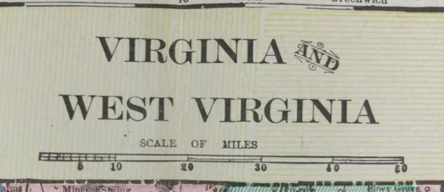 Vintage 1901 VIRGINIA WEST VIRGINIA Map 22"x14" Old Antique Original CHARLESTON