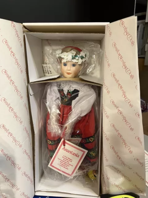 "Anastasia" Bisque Porcelain Doll 1991 Hamilton Collection Heritage Dolls NIB