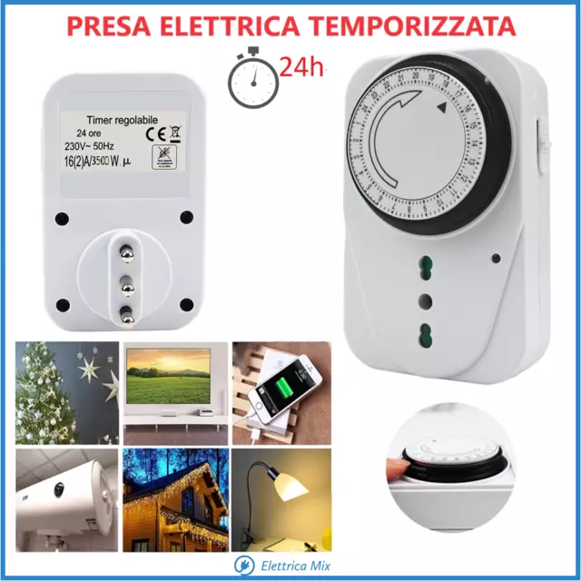 Timer Presa Elettrica Temporizzata Programmabile 220v 24h Analogico giornaliero